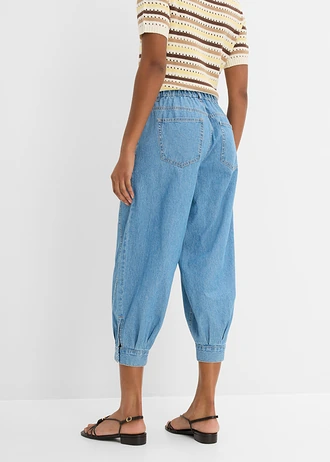 Ballon farmer Mid Waist, kényelmes derékpánttal, szín: világoskék denim, használt hatású