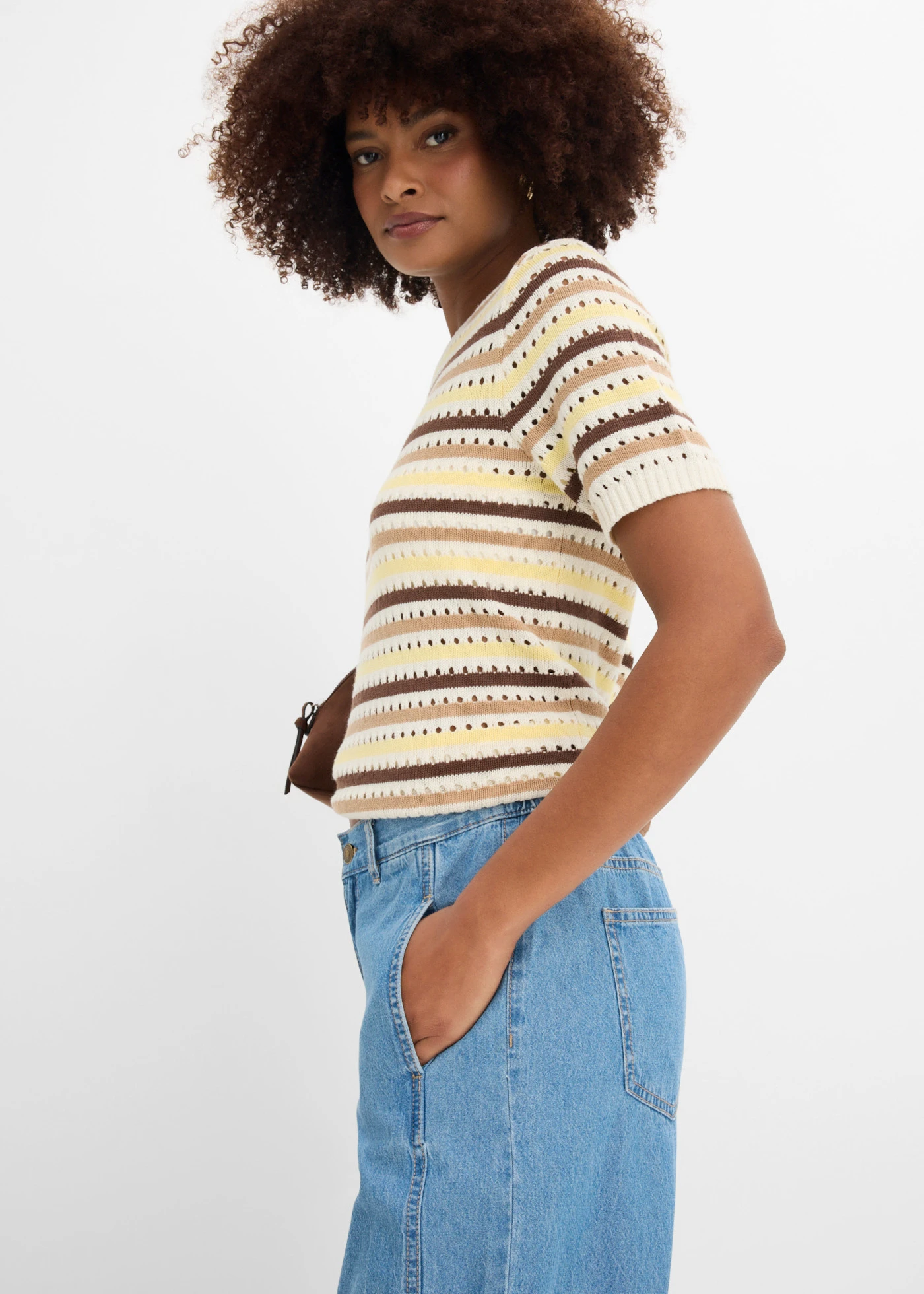 Ballon farmer Mid Waist, kényelmes derékpánttal • világoskék denim, használt hatású • bonprix áruház