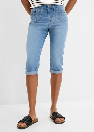 Straight farmer, Mid Waist, rövidített • világoskék denim, használt hatású • bonprix áruház