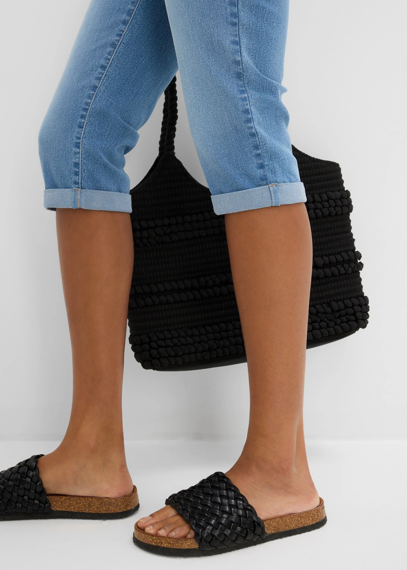 Jean droit taille mi-haute, cropped • bleu clair denim used • Boutique bonprix