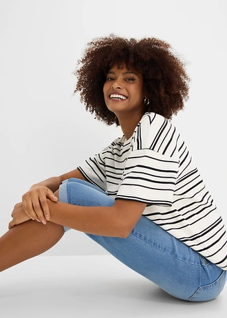 Blugi straight Mid Waist, cropped • bleu denim uzat • magazin bonprix