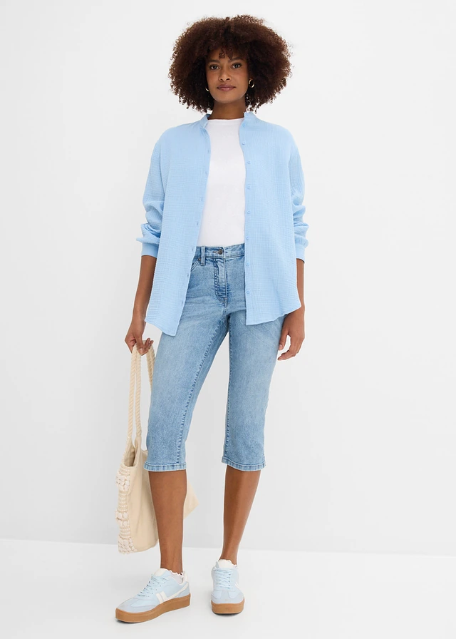 Jean droit, taille mi-haute, extensible • bleu clair denim used • product-page.page-title-suffix