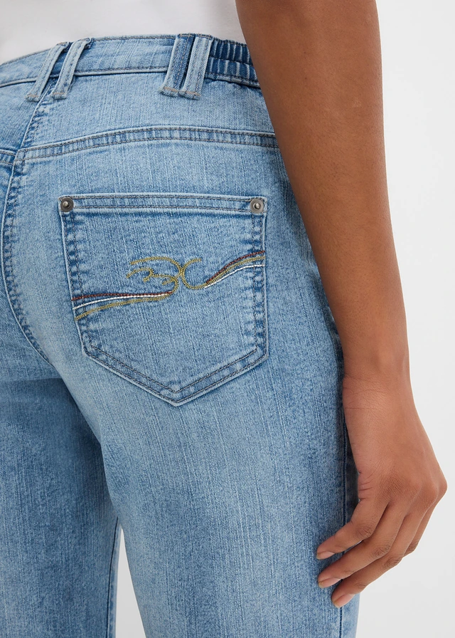 Jean droit, taille mi-haute, extensible • bleu clair denim used • product-page.page-title-suffix