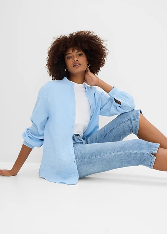 Dżinsy straight, średni stan, ze stretchem • jasnoniebieski denim "used" • sklep bonprix