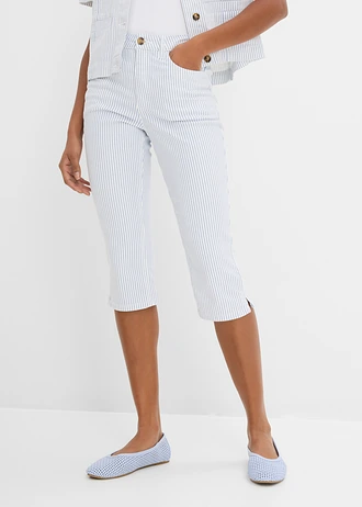 Jean corsaire taille mi-haute • blanc-bleu denim rayé • Boutique bonprix