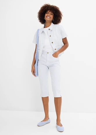 Jean corsaire taille mi-haute, Couleur: blanc-bleu denim rayé