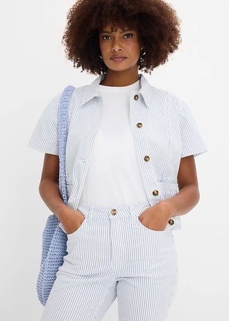 Capri jeans, mid waist • wit-blauw denim gestreept • bonprix online shop