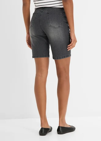 Jeans bermuda, mid waist, Kleur: zwart denim used