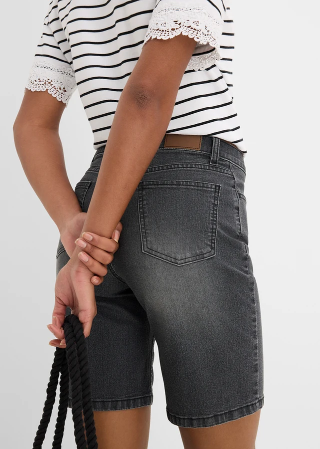 Bermude de blugi Mid Waist • negru denim uzat • magazin bonprix