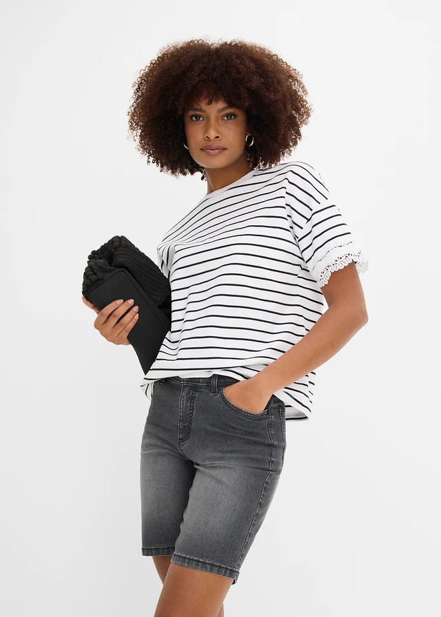 Jeans bermuda, mid waist • zwart denim used • product-page.page-title-suffix