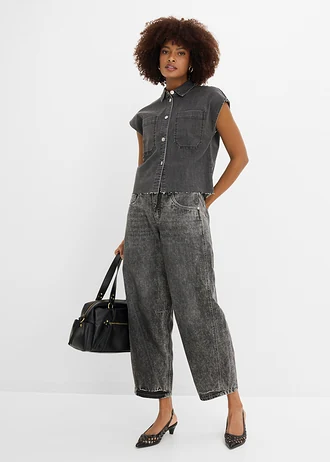 Cămașă boxy scurtă de blugi • negru denim uzat • magazin bonprix