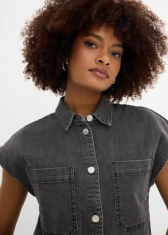Cămașă boxy scurtă de blugi • negru denim uzat • magazin bonprix
