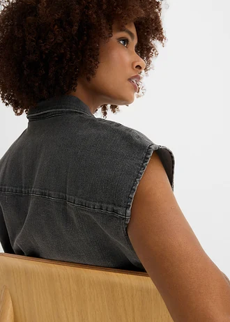 Cămașă boxy scurtă de blugi • negru denim uzat • magazin bonprix