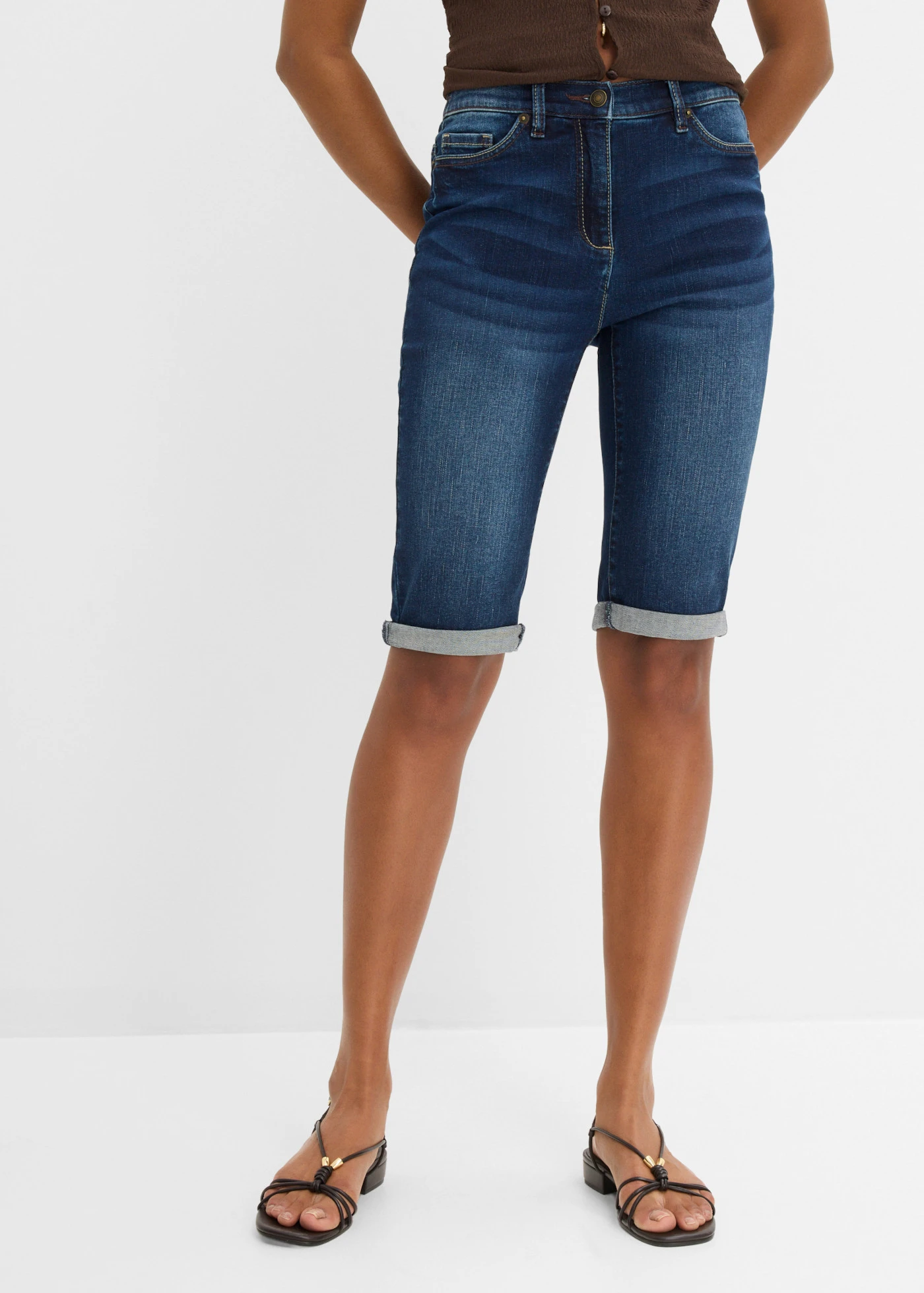 Jeans bermuda mid waist, comfortabele tailleband • nachtblauw denim • bonprix online shop