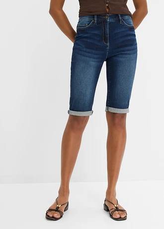 Jeans bermuda mid waist, comfortabele tailleband, Kleur: nachtblauw denim