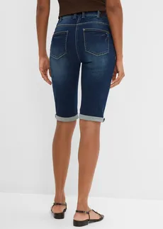 Bermuda en jean, taille mi-haute élastiquée, Couleur: bleu nuit denim