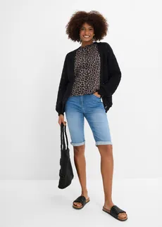 Bermuda en jean, taille mi-haute élastiquée • bleu clair denim used • Boutique bonprix