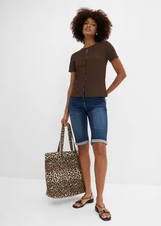 Bermuda en jean, taille mi-haute élastiquée, Couleur: bleu nuit denim