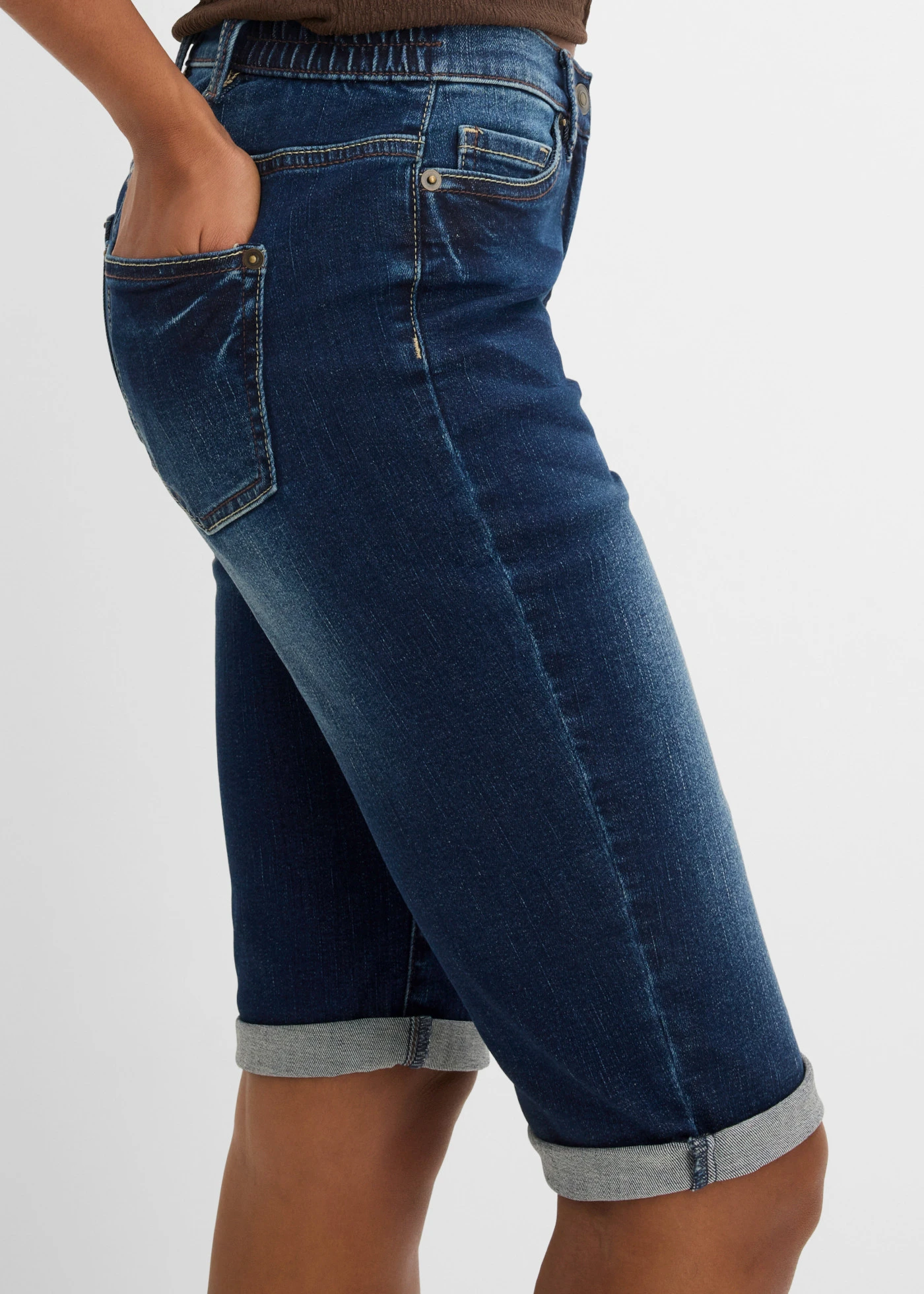Jeans bermuda mid waist, comfortabele tailleband • nachtblauw denim • bonprix online shop