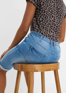 Bermuda en jean, taille mi-haute élastiquée • bleu clair denim used • Boutique bonprix