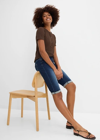 Jeans bermuda mid waist, comfortabele tailleband • nachtblauw denim • bonprix online shop