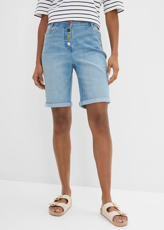 Bermuda en jean avec broderie, taille mi-haute élastiquée • bleu clair denim • product-page.page-title-suffix