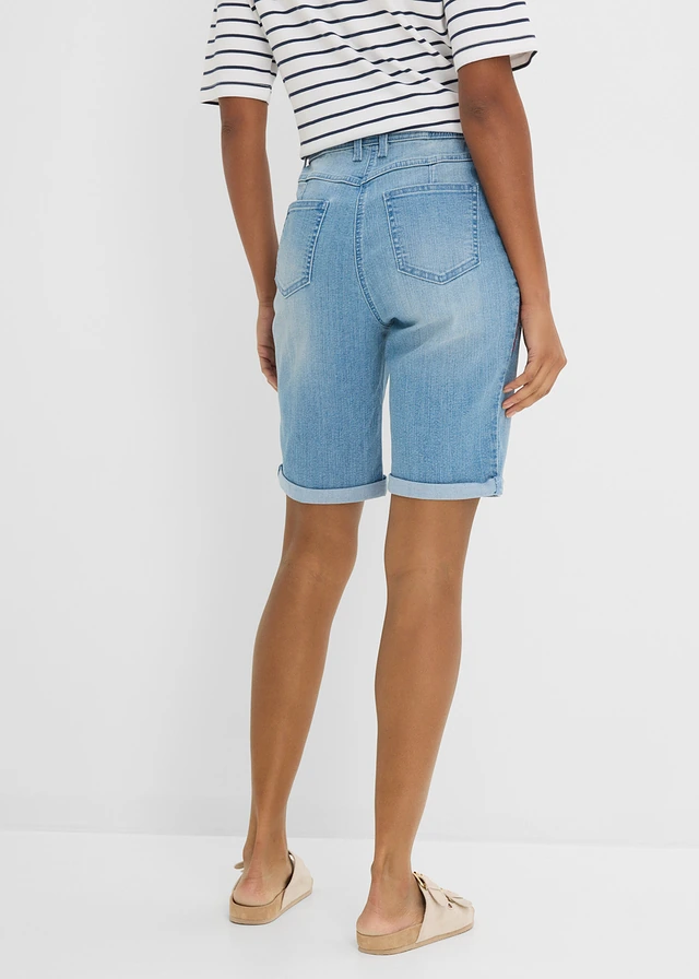 Bermuda en jean avec broderie, taille mi-haute élastiquée • bleu clair denim • product-page.page-title-suffix