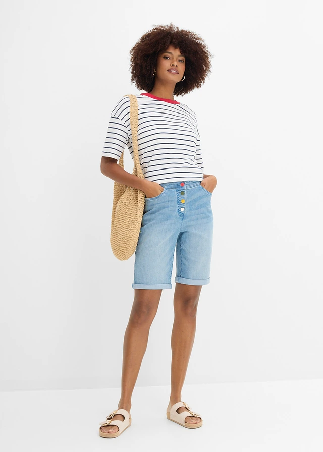 Bermuda en jean avec broderie, taille mi-haute élastiquée • bleu clair denim • product-page.page-title-suffix