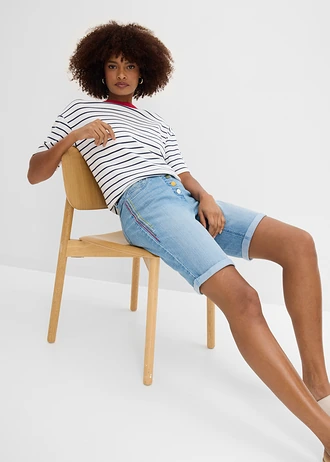 Farmer bermuda Mid Waist, hímzéssel és kényelmes derékpánttal • világoskék denim • bonprix áruház