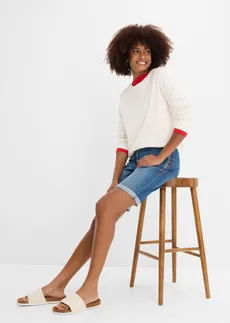 Bermude de blugi Mid Waist cu broderie și talie comodă • albastru denim • magazin bonprix