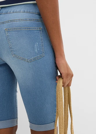Bermuda en jean, taille mi-haute • bleu clair denim used • Boutique bonprix