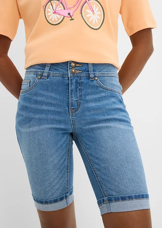 Farmer bermuda, Mid Waist • világoskék denim, használt hatású • bonprix áruház