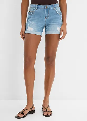 Short en jean taille mi-haute à effets déchirés • bleu clair denim used • Boutique bonprix