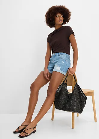 Short en jean taille mi-haute à effets déchirés • bleu clair denim used • Boutique bonprix