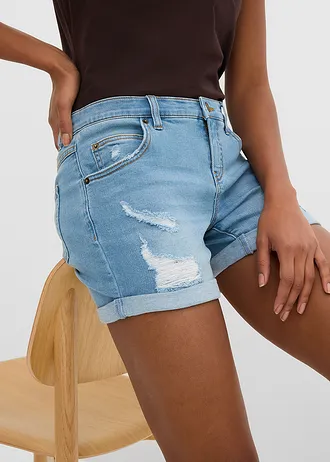 Short en jean taille mi-haute à effets déchirés • bleu clair denim used • Boutique bonprix