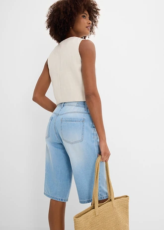 Farmer bermuda, Mid Waist • középkék denim, használt hatású • bonprix áruház