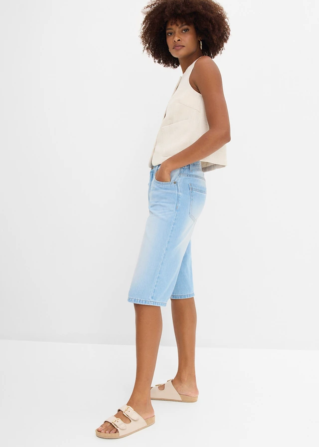 Bermudy jeansowe ze średnim stanem • niebieski denim "used" • sklep bonprix