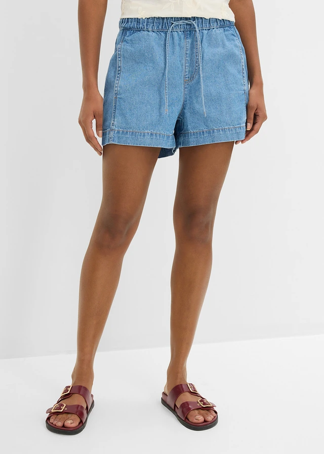 Jeans short met comfortband, mid waist, Kleur: lichtblauw denim used