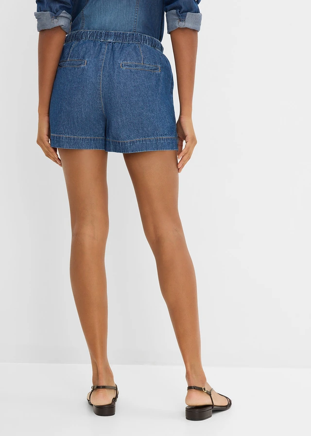 Short en jean, taille mi-haute élastiquée, Couleur: bleu denim used