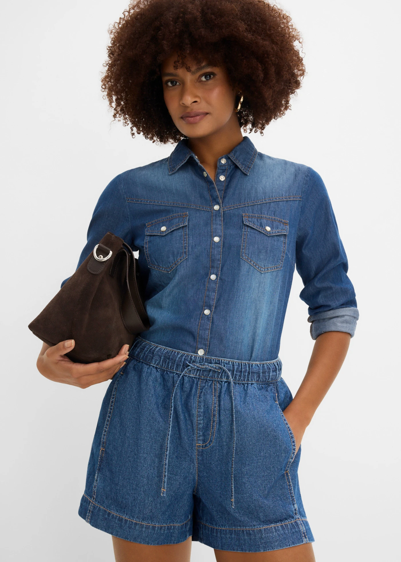 Jeans short met comfortband, mid waist • blauw denim used • bonprix online shop