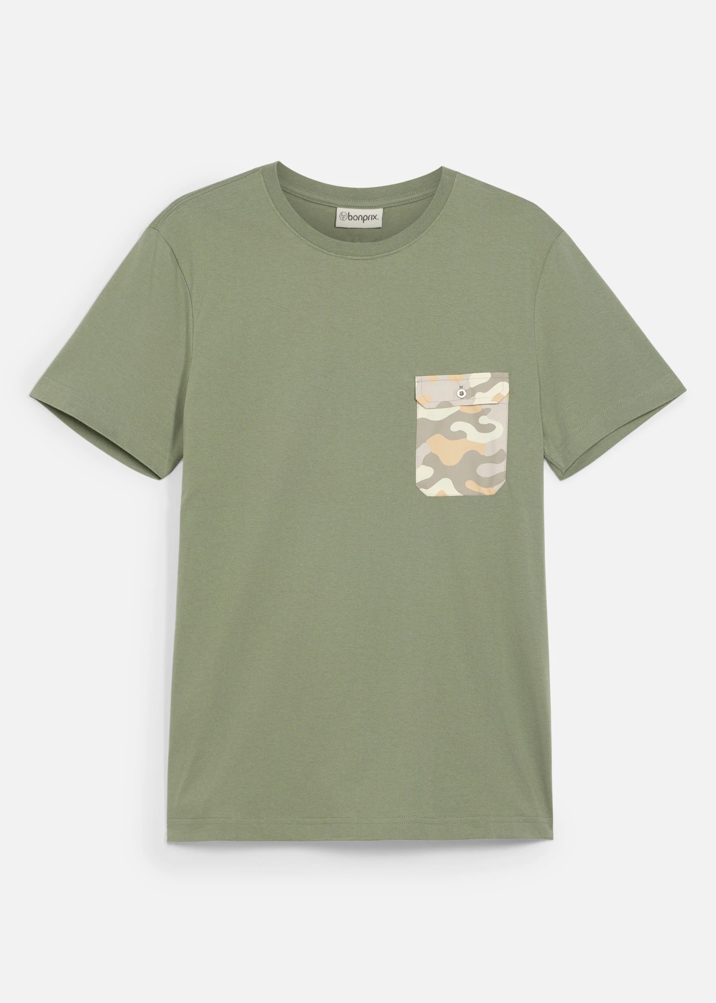 T-shirt slim 100% coton avec poche poitrine • vert mousse • Boutique bonprix
