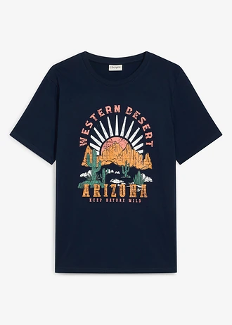 Tricou din bumbac organic 100%, culoare: bleumarin cu imprimeu