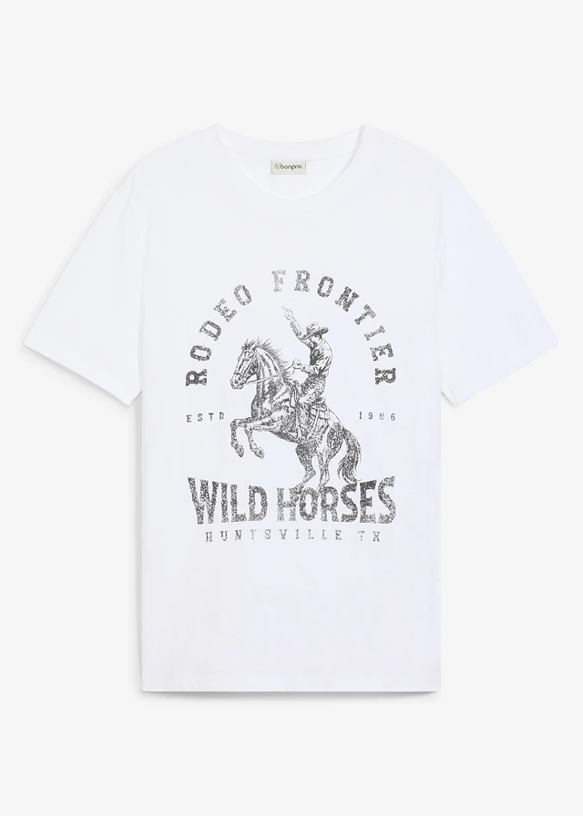 T-shirt 100% coton, Couleur: blanc imprimé