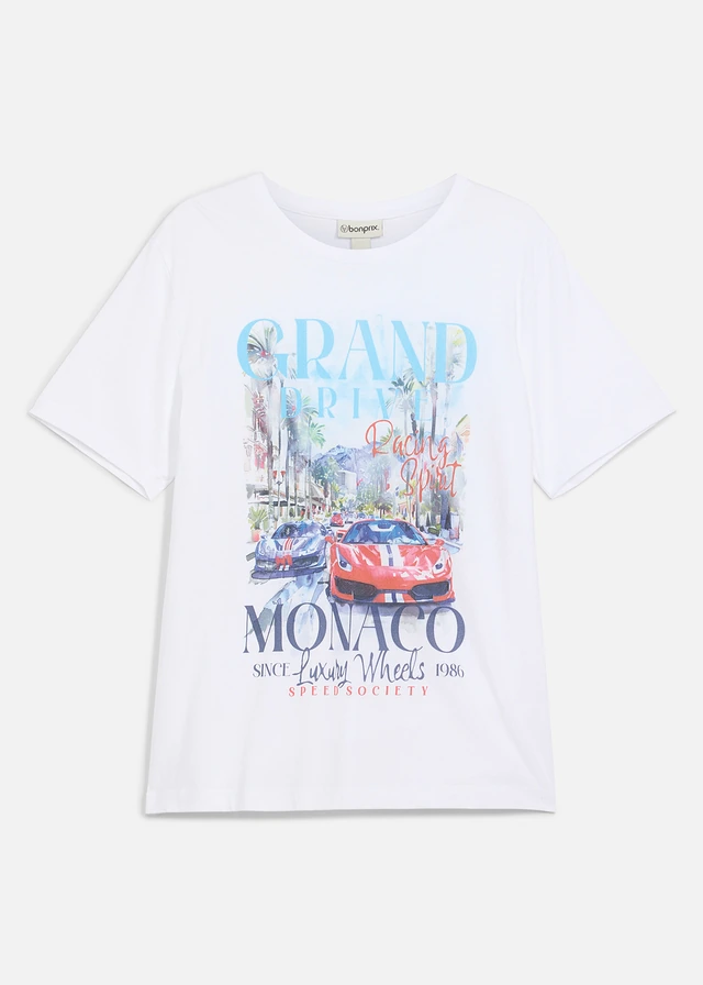 Tricou din bumbac organic 100% • alb cu imprimeu • magazin bonprix