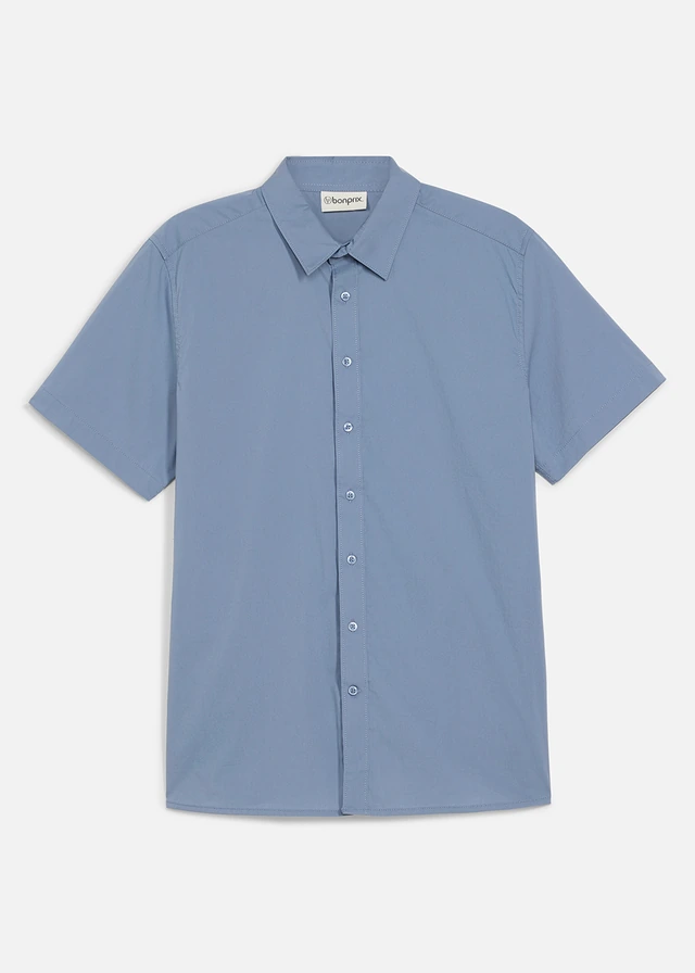 Koszula z krótkim rękawem, ze stretchem, slim fit • niebieski dymny • sklep bonprix