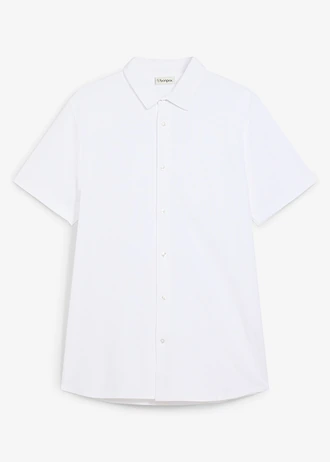Cămașă cu mâneci scurte din material foarte elastic piqué Slim Fit • alb • magazin bonprix