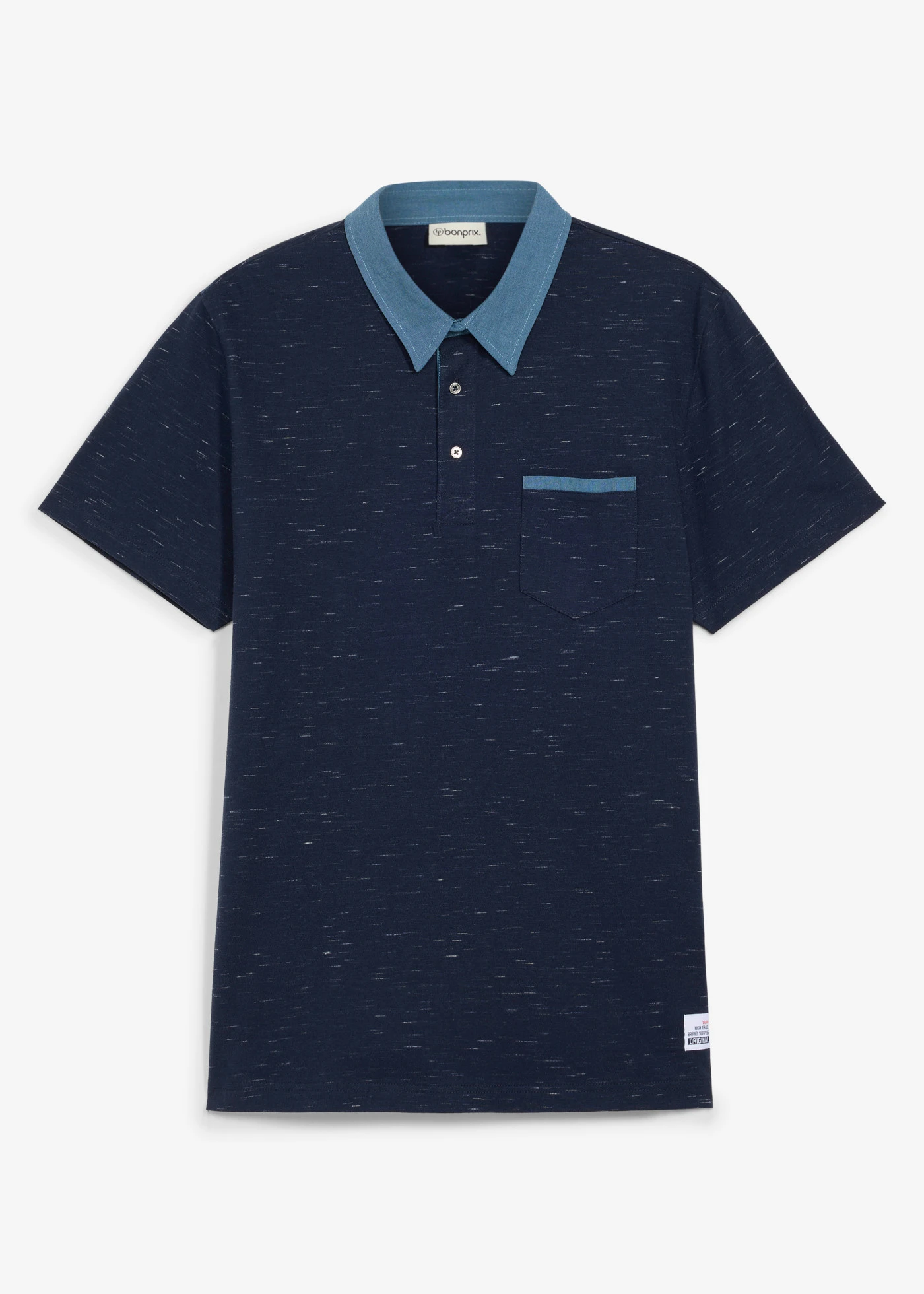 Polo manches courtes à col tissé • bleu foncé chiné • Boutique bonprix