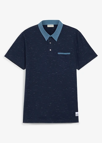 Poloshirt, korte mouwen met geweven kraag • donkerblauw gemêleerd • bonprix online shop