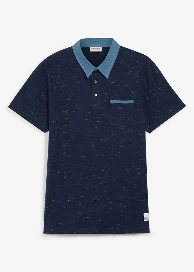 Bluză polo cu mânecă scurtă și guler țesut • bleumarin melanj • magazin bonprix
