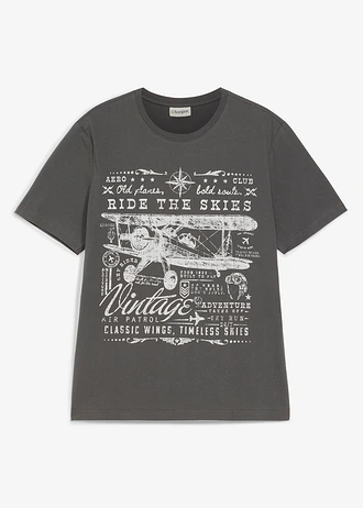 Tricou din bumbac organic 100% • gri închis cu imprimeu • magazin bonprix